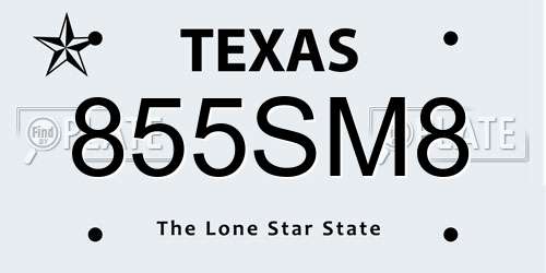855SM8 Texas License Plate