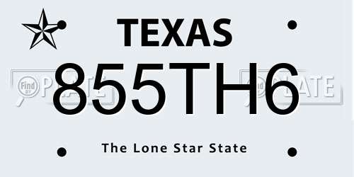 855TH6 Texas License Plate