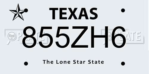 855ZH6 Texas License Plate