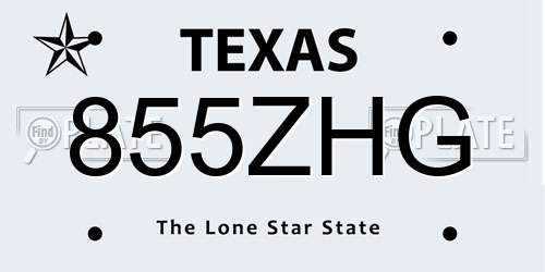 855ZHG Texas License Plate