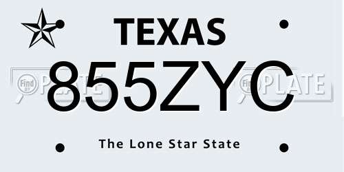 855ZYC Texas License Plate
