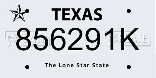 856291K Texas License Plate