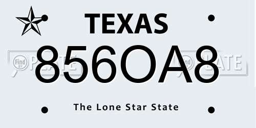 856OA8 Texas License Plate