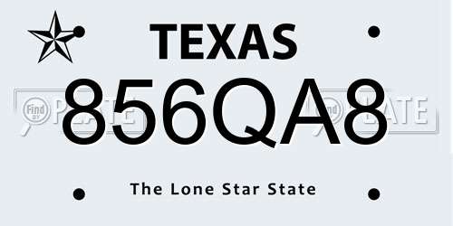 856QA8 Texas License Plate