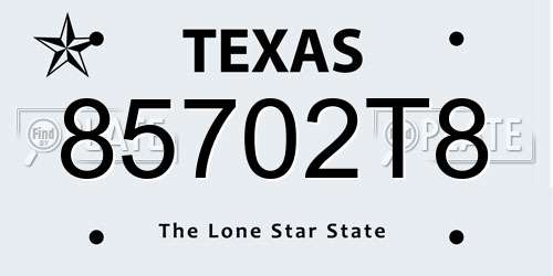 85702T8 Texas License Plate