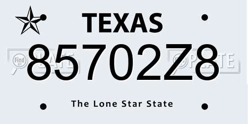 85702Z8 Texas License Plate