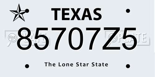 85707Z5 Texas License Plate