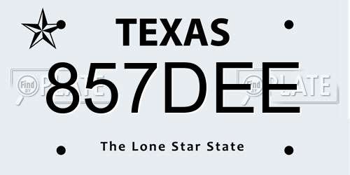 857DEE Texas License Plate