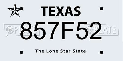 857F52 Texas License Plate