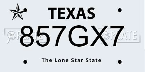 857GX7 Texas License Plate