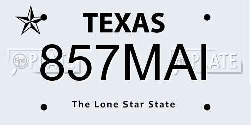 857MAI Texas License Plate