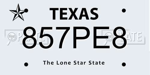 857PE8 Texas License Plate