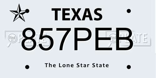 857PEB Texas License Plate