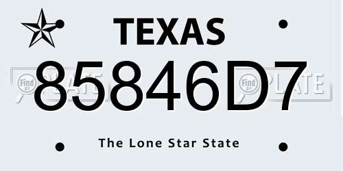 85846D7 Texas License Plate