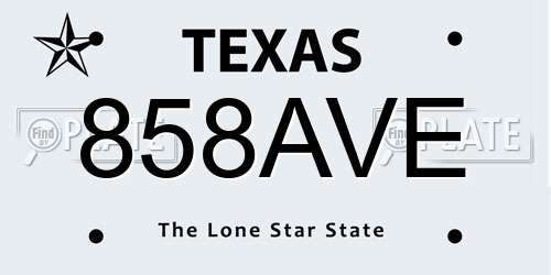 858AVE Texas License Plate