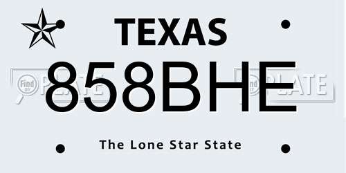 858BHE Texas License Plate
