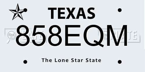 858EQM Texas License Plate