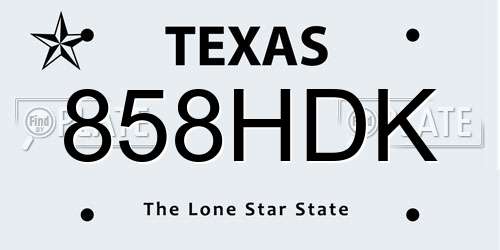 858HDK Texas License Plate