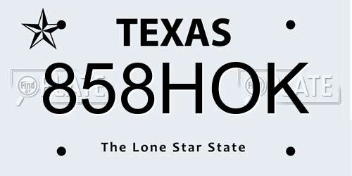 858HOK Texas License Plate