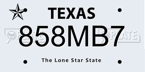 858MB7 Texas License Plate
