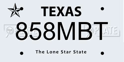 858MBT Texas License Plate