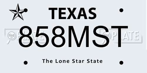 858MST Texas License Plate