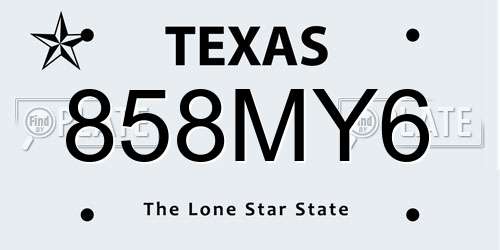 858MY6 Texas License Plate