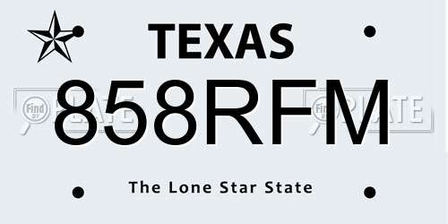 858RFM Texas License Plate