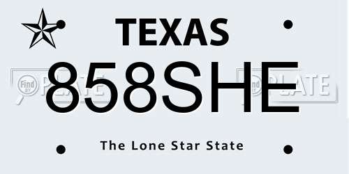 858SHE Texas License Plate