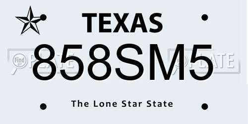 858SM5 Texas License Plate