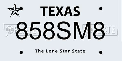 858SM8 Texas License Plate
