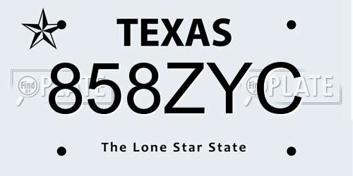 858ZYC Texas License Plate