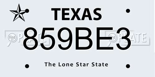 859BE3 Texas License Plate