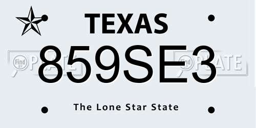 859SE3 Texas License Plate