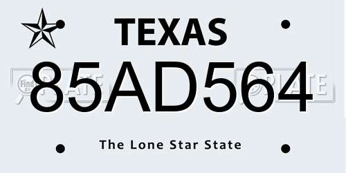85AD564 Texas License Plate
