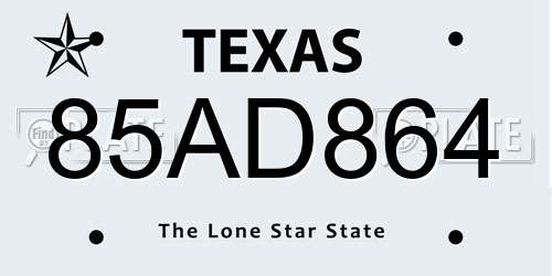 85AD864 Texas License Plate