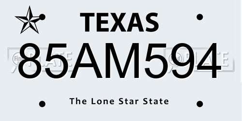 85AM594 Texas License Plate