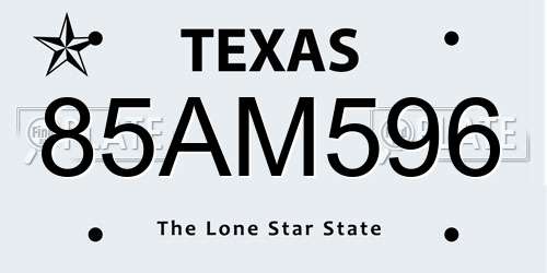 85AM596 Texas License Plate