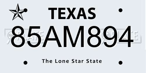 85AM894 Texas License Plate