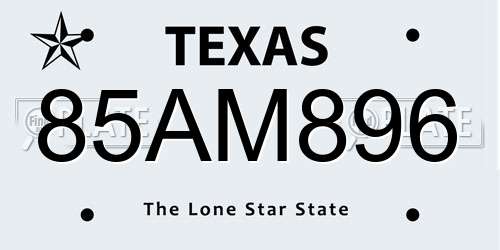 85AM896 Texas License Plate
