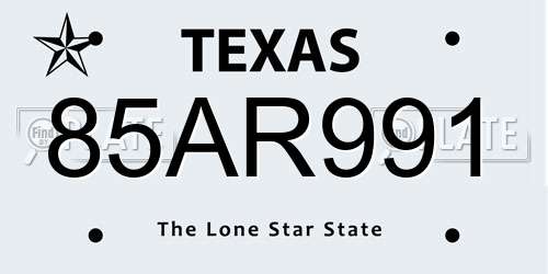 85AR991 Texas License Plate