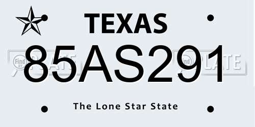 85AS291 Texas License Plate