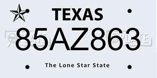 85AZ863 Texas License Plate