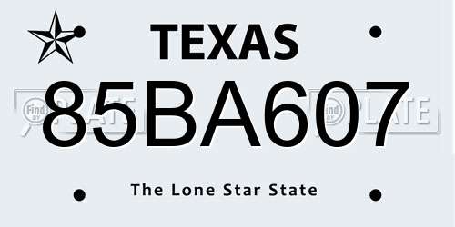 85BA607 Texas License Plate