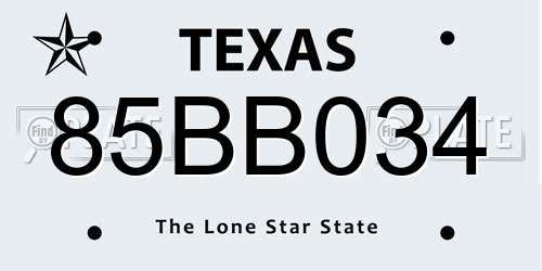 85BB034 Texas License Plate