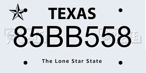 85BB558 Texas License Plate