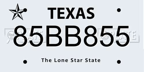 85BB855 Texas License Plate