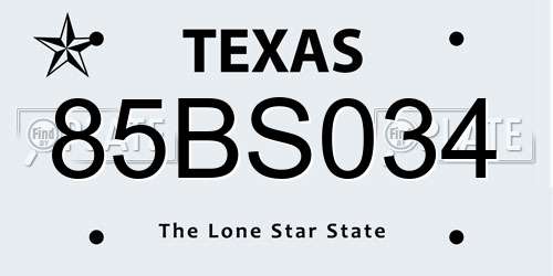 85BS034 Texas License Plate