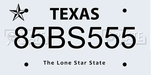 85BS555 Texas License Plate