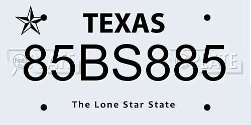 85BS885 Texas License Plate